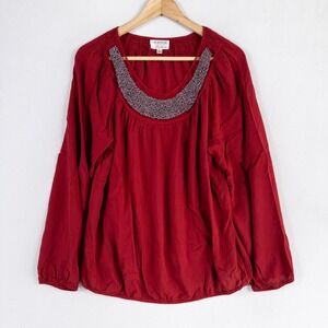 Max Studio M.S.S.P. Top Blouse Womens Sz Large Red Beaded Neckline Pullover